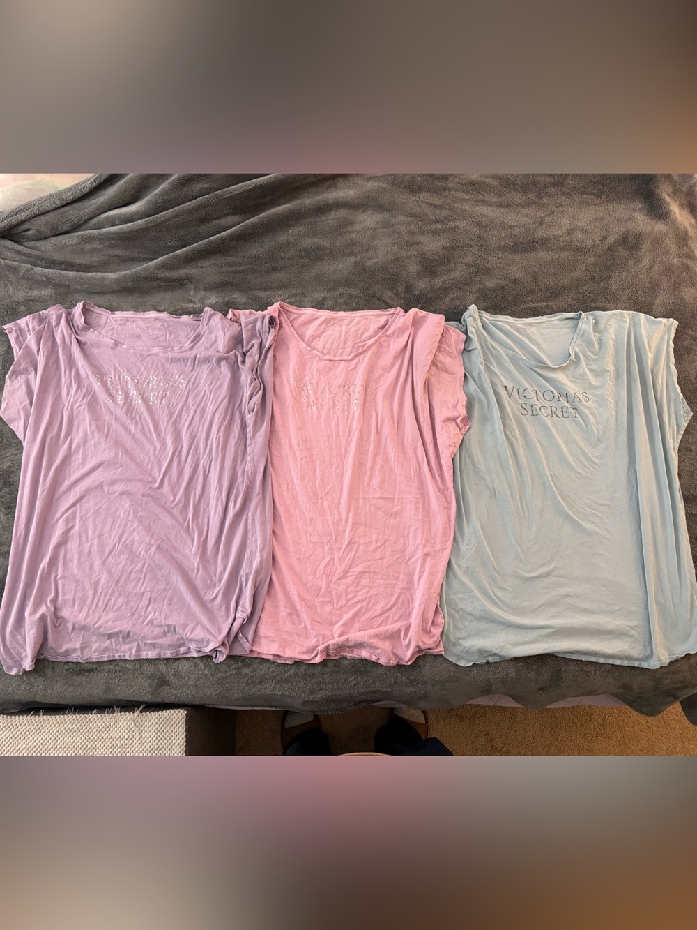 Victoria's Secret Sleepwear Tee Trio in Lavender, Pink, and Pale Blue